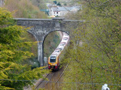 
A 'Voyager' leaving the station, Conway, April 2013